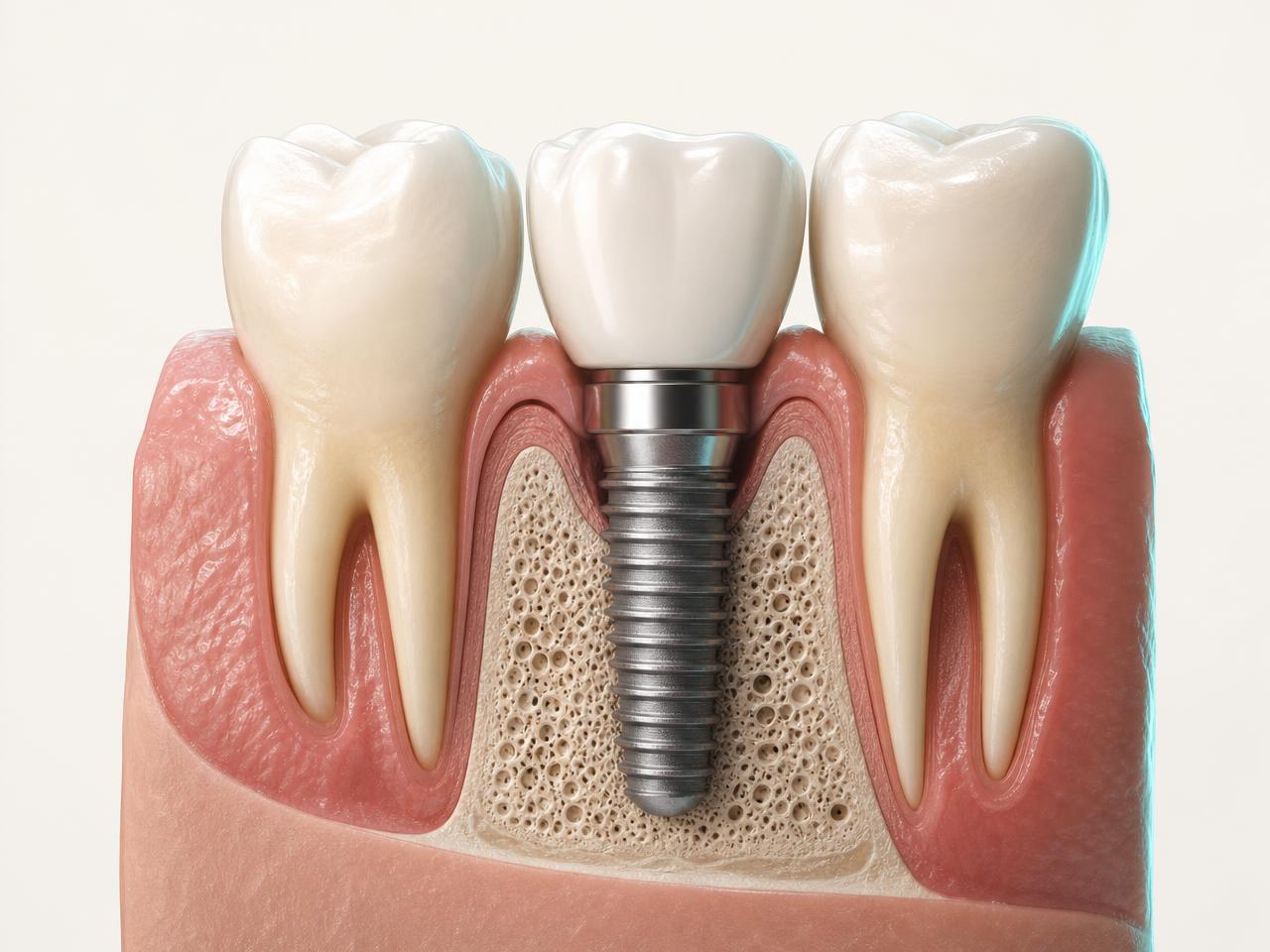 Implante dental unitario con corona cerámica — referencia visual